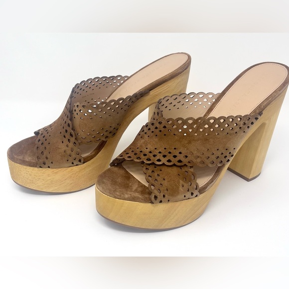 VERONICA BEARD Gaynor Scalloped Suede Platform Sandals Heels in Hazelwood BNIB - Picture 4 of 11